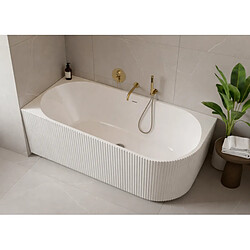 OTITEC Baignoire d’angle gauche avec bonde – 160 x 75 cm – Blanc brillant rainuré – PERLE