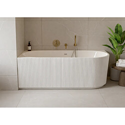 OTITEC Baignoire d’angle gauche avec bonde – 160 x 75 cm – Blanc brillant rainuré – PERLE