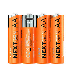 Xtorm Lot de 4 Piles AA Port USB-C Rechargeables Collection NextGen avec Câble Orange