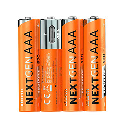 Xtorm Lot de 4 Piles AAA Port USB-C Rechargeables Collection NextGen avec Câble Orange