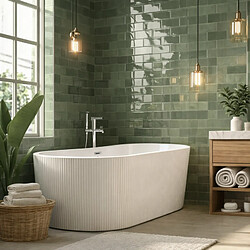 OTITEC Baignoire îlot avec vidage – 170 x 75 cm – Blanc brillant rainuré– MAGNOLIA