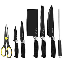 Cheffinger Set de Couteaux 7 Pièces Légers et Anticorrosion avec Support Noir / Argent