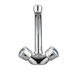 Avizar Robinet de Lavabo Double Commande Chromé Bec Haut Courbé Eau Chaude et Froide Argent