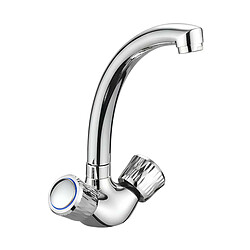 Avizar Robinet de Lavabo Double Commande Chromé Bec Haut Courbé Eau Chaude et Froide Argent