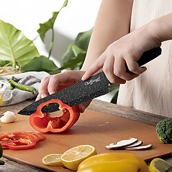 Cheffinger Set de 4 Couteaux de Chef Cuisine Revêtement en Marbre avec Aiguiseur Noir