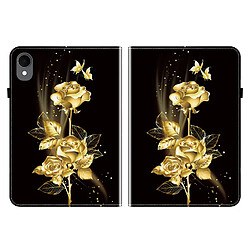 Housse pour Samsung Galaxy Tab S11 Motif Floral avec Support et Porte-Stylet TPU Souple, Noir Or