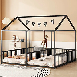 STILVORA Lit d'enfant en métal 90×200 cm avec protection contre les chutes, échelle et forme maison, noir