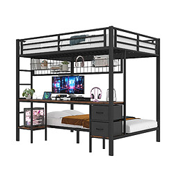 STILVORA Lit haut enfant 140×200 cm avec protection contre les chutes, bureau, rangements et LED 7 couleurs