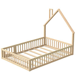 STILVORA Lit cabane en pin avec barrière de sécurité 140x190 cm, Naturel