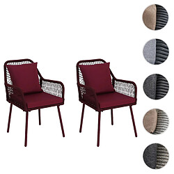 Mendler Lot de 2 chaises de jardin HWC-O12, coussins d'assise/de dossier d'extérieur, tressage en corde d'aluminium ~ bordeaux, housse bordeaux