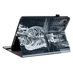 Housse pour Lenovo Tab M11 Motif Floral avec Support et Porte-Stylet TPU Souple, Noir Blanc