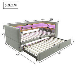 STILVORA Canapé-lit en flanellette avec LED et prises 90/180 x 190 cm, Gris clair pas cher
