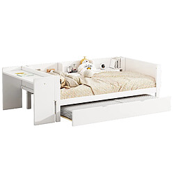 STILVORA Lit d'enfant 90×200 cm avec lit gigogne, bureau intégré et rangement, blanc