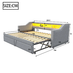 STILVORA Canapé-lit en toile de jute avec LED et USB 90/180 x 190 cm, Gris clair pas cher