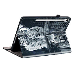 Housse pour Samsung Galaxy Tab S9 Motif Floral avec Support et Porte-Stylet TPU Souple, Noir Blanc