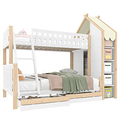 STILVORA Lit d’étage enfant 90×200 + 140×200 cm avec protection contre les chutes, baldaquin maison et 2 tiroirs