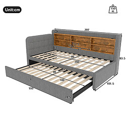 STILVORA Lit de jour en lin avec lit gigogne 90x200 cm, Gris pas cher