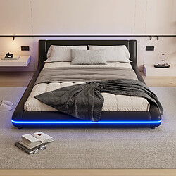 Acheter STILVORA Lit au sol en PU avec éclairage LED 140 x 200 cm, Noir