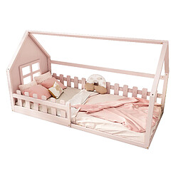 STILVORA Lit d'enfant 90×200 cm en forme de maison, rose, cadre stable