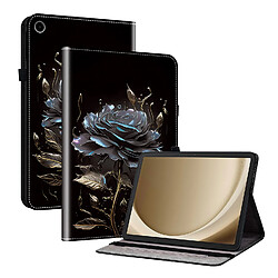 Housse pour Samsung Galaxy Tab A11 Motif Floral avec Support et Porte-Stylet TPU Souple, Noir