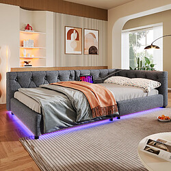 Avis STILVORA Lit de jour en lin avec LED 90x200 cm, Gris
