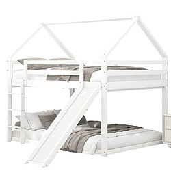 STILVORA Lit d'étage enfant cabane 140×200 cm avec protection contre les chutes, toboggan et échelle – blanc