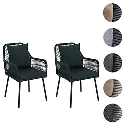 Mendler Lot de 2 chaises de jardin HWC-O12, coussins d'assise/de dossier d'extérieur, tressage en corde d'aluminium ~ vert, revêtement vert
