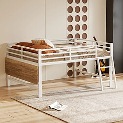 STILVORA Lit d’enfant en métal 140×200 cm avec protection contre les chutes, échelle, bureau pliant et LED