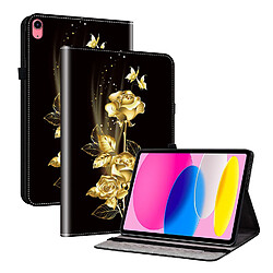 Housse pour iPad Air 13 2024/2025 Motif Floral avec Support et Porte-Stylet TPU Souple, Noir Or