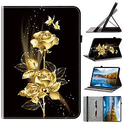 Acheter Housse pour Lenovo Tab M10 3rd Gen Motif Floral avec Support et Porte-Stylet TPU Souple, Noir Or