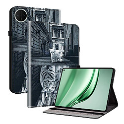 Housse pour Huawei MatePad Mini 8.8 Motif Floral avec Support et Porte-Stylet TPU Souple, Noir Blanc