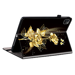 Housse pour iPad Pro 11 2021 Motif Floral avec Support et Porte-Stylet TPU Souple, Noir Or