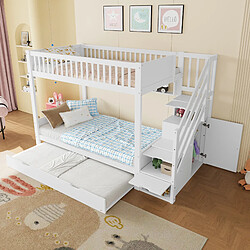STILVORA Lit d’étage enfant 90×200 cm avec protection contre les chutes, escalier de rangement et lit tiroir
