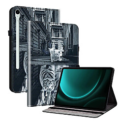 Housse pour Samsung Galaxy Tab S10 FE Motif Floral avec Support et Porte-Stylet TPU Souple, Noir Blanc