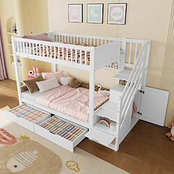 STILVORA Lit d’étage enfant 90×200 cm blanc avec protection contre les chutes, escalier rangement