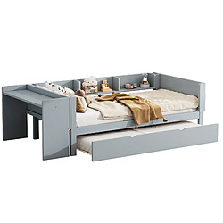 STILVORA Lit d’enfant 90×200 cm avec lit tiroir, bureau intégré et protection contre les chutes, gris
