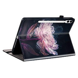 Housse pour Samsung Galaxy Tab S9 FE Plus Motif Floral avec Support et Porte-Stylet TPU Souple, Noir Rose