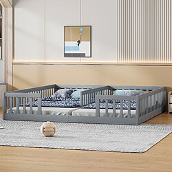 STILVORA Lit d’enfant 2 places au sol 90×200 cm avec protection contre les chutes, sommier inclus, gris