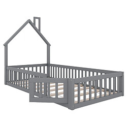 STILVORA Lit cabane en pin avec cheminée 90x200 cm, Gris