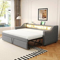 Acheter STILVORA Canapé-lit en toile de jute avec LED et USB 90/180 x 190 cm, Gris clair