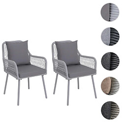 Mendler Lot de 2 chaises de jardin HWC-O12, coussins d'assise/de dossier d'extérieur, tressage en corde d'aluminium ~ gris clair, revêtement gris clair