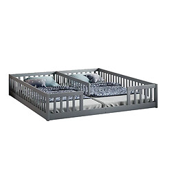 STILVORA Lit d’enfant 2 places au sol 90×200 cm avec protection contre les chutes, sommier inclus, gris