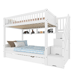 STILVORA Lit d’étage enfant 90×200 cm avec protection contre les chutes, escalier de rangement et lit tiroir