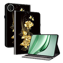 Housse pour Huawei MatePad Mini 8.8 Motif Floral avec Support et Porte-Stylet TPU Souple, Noir Or