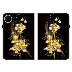 Housse pour Huawei MatePad Mini 8.8 Motif Floral avec Support et Porte-Stylet TPU Souple, Noir Or