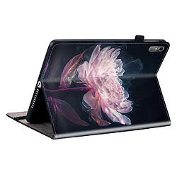 Housse pour Lenovo Tab M10 Motif Floral avec Support et Porte-Stylet TPU Souple, Noir Rose
