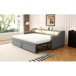 Avis STILVORA Canapé-lit en toile de jute avec LED et USB 90/180 x 190 cm, Gris clair