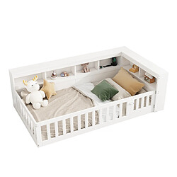 STILVORA Lit d’enfant type daybed 90×200 cm avec protection contre les chutes, rangements latéraux et prises USB, blanc