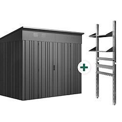 Hoggar – Abri de Jardin Extérieur Pioneer Y70 – Étagère et Supports Inclus – Montage Autoportant – Double Porte Renforcée – Serrure – Colonnes en V – Toit Robuste – 256x221x215cm – 5,66m²