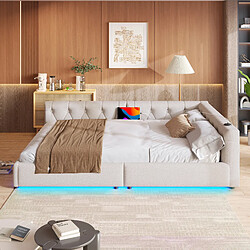 Acheter STILVORA Lit de jour en lin avec LED 140x200 cm, Beige